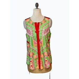 Hale Bob Orange Green Pink Tribal Tunic Top Medium